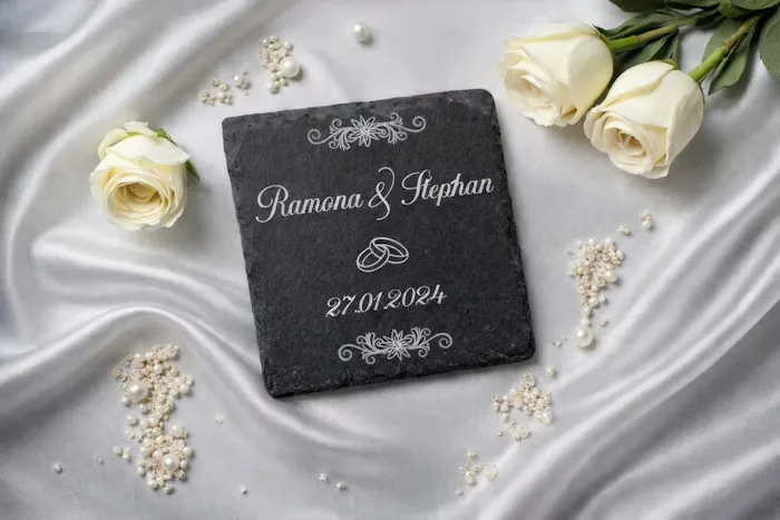 Custom Engraved Slate Wedding Coaster